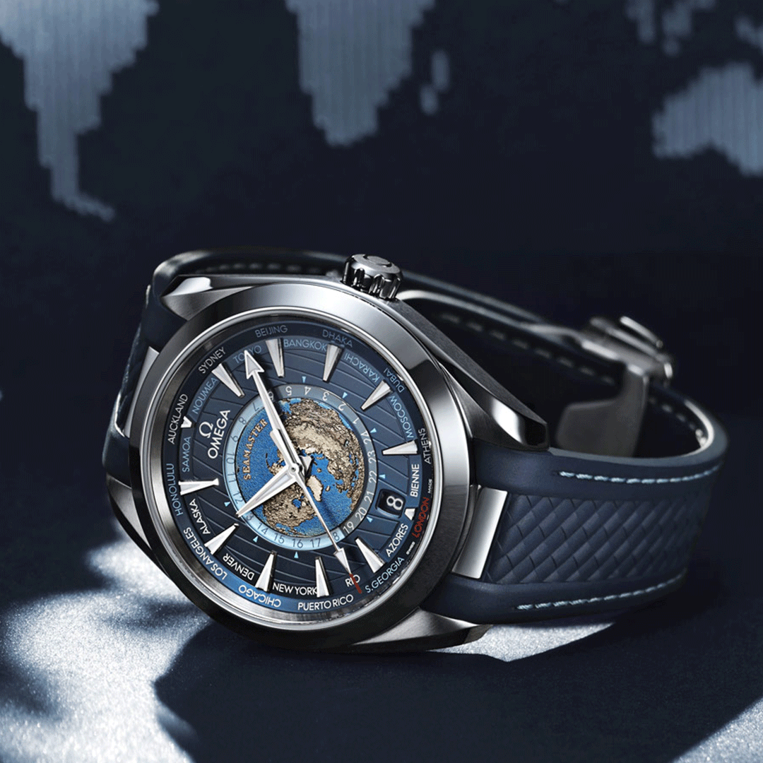 OMEGA Aqua Terra 150m Co‑Axial Master Chronometer GMT Worldtimer 43 mm 220.12.43.22.03.001 Shop Omega At Watches Of Switzerland Sydney And Online.