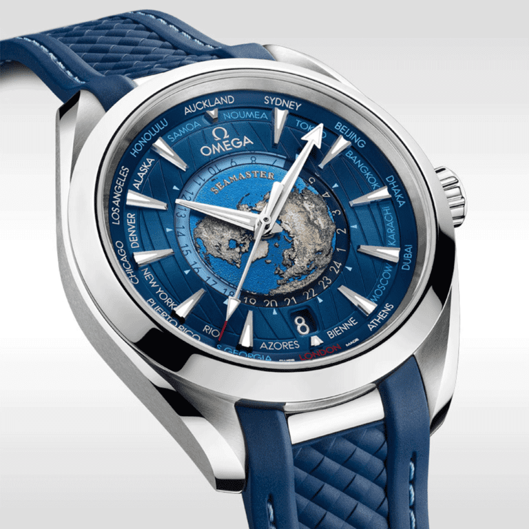 OMEGA Aqua Terra 150m Co‑Axial Master Chronometer GMT Worldtimer 43 mm 220.12.43.22.03.001 Shop Omega At Watches Of Switzerland Sydney And Online.