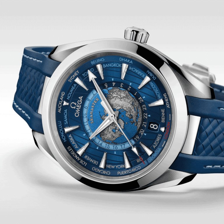 OMEGA Aqua Terra 150m Co‑Axial Master Chronometer GMT Worldtimer 43 mm 220.12.43.22.03.001 Shop Omega At Watches Of Switzerland Sydney And Online.