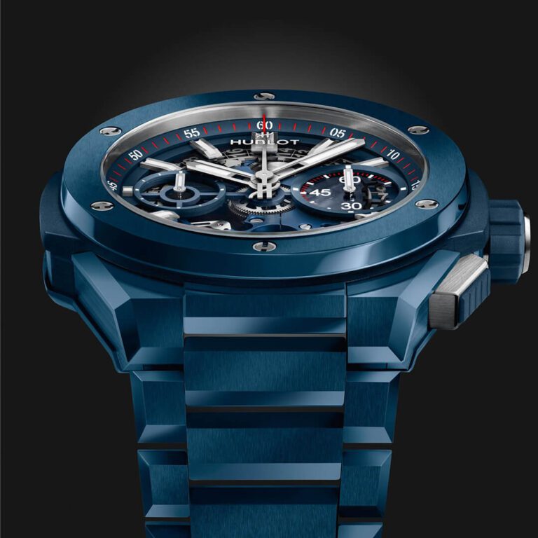 HUBLOT Big Bang Integral Blue Indigo Ceramic 451.EX.5123.EX Shop HUBLOT now in Melbourne Airport, Perth, Sydney and Sydney Barangaroo.