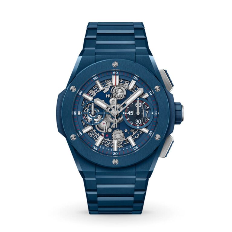 HUBLOT Big Bang Integral Blue Indigo Ceramic 451.EX.5123.EX Shop HUBLOT now in Melbourne Airport, Perth, Sydney and Sydney Barangaroo.