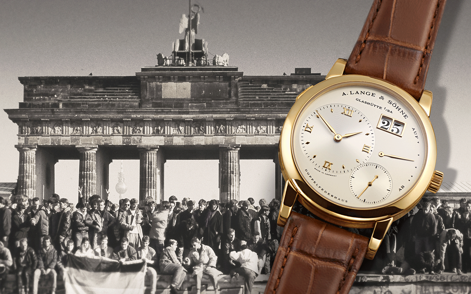 Fall of the Berlin Wall on 9th November 1989. The fall of the Wall not only paved the way to Germany’s reunification but also helped to revive Lange’s watchmaking tradition in Glashütte.