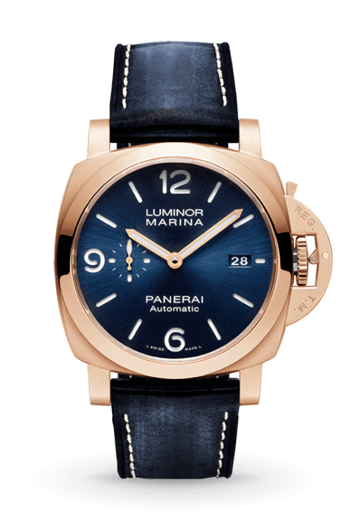 Panerai Luminor Marina Goldtech™ Sole Blu - 44mm PAM01112 Shop Panerai at Watches of Switzerland Sydney, Barangaroo, Perth Boutiques and Online.