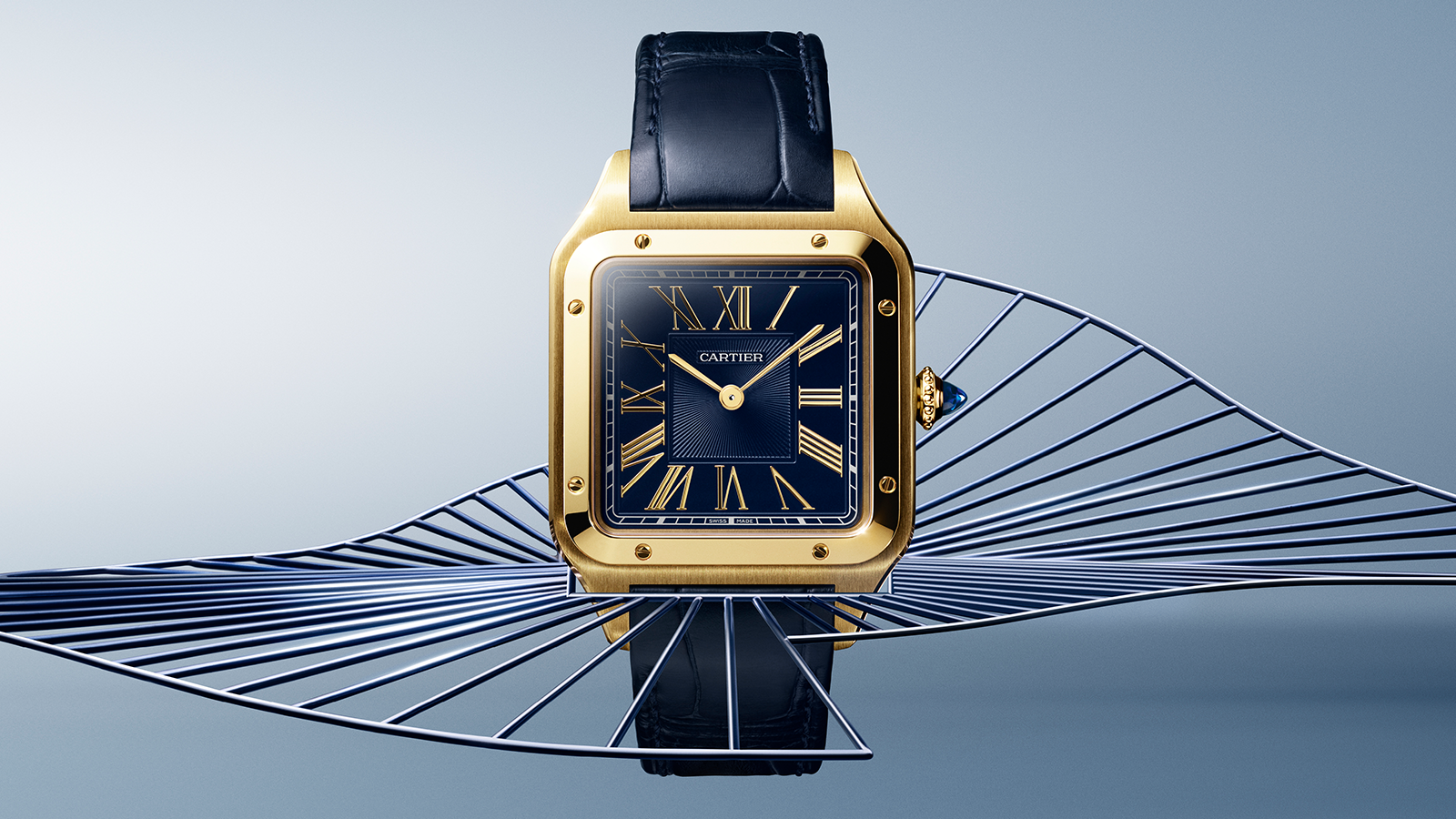 Cartier Santos Dumont XL - WGSA0077 - Flinqué blue dial with sunray and textured guilloche effect