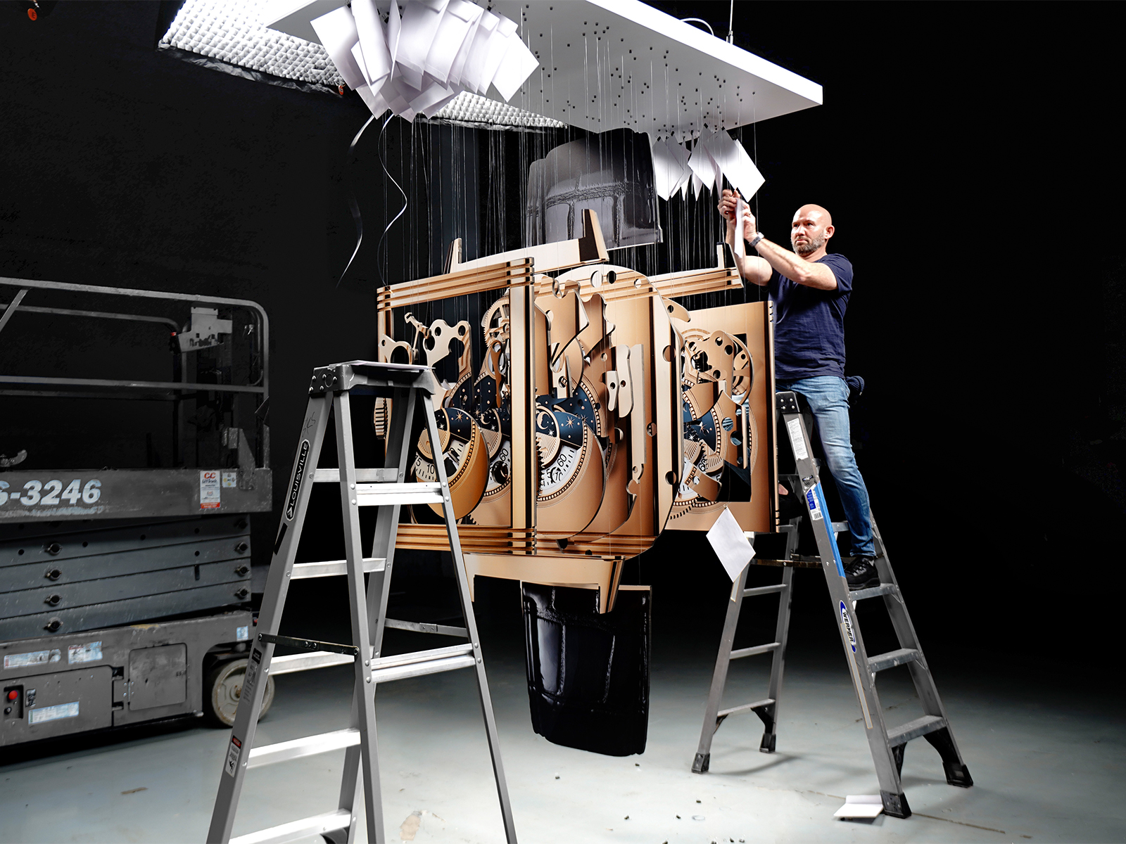 Artist Michael Murphy prepares an installation for Jaeger-LeCoultre