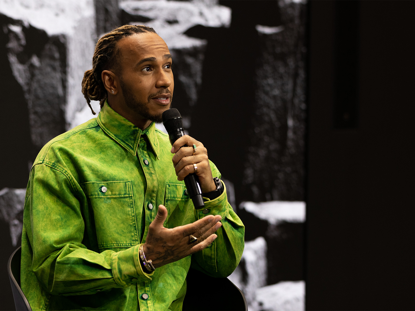 Lewis Hamilton gives a talk at Watches and Wonders 2022