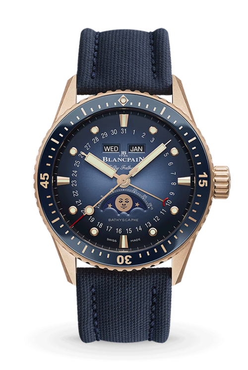 Blancpain Fifty Fathoms Bathyscaphe Quantième Complet Phases De Lune 5054-3640-O52B Shop Blancpain at Watches of Switzerland Melbourne Airport, Perth and Sydney boutiques.