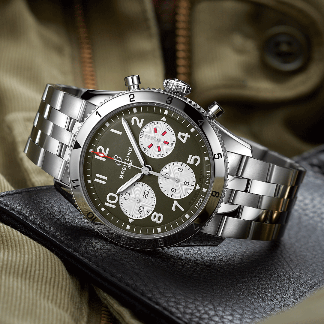 Breitling Classic AVI Chronograph 42 P-51 Curtiss Warhawk A233802A1L1A1 Shop Breitling at Watches of Switzerland Perth, Canberra, Sydney, Sydney Barangaroo, Melbourne, Melbourne Airport and Online.