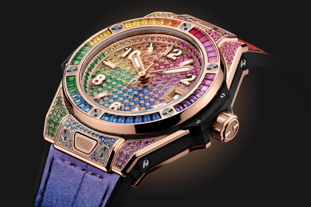The Hublot Big Bang One Click King Gold Rainbow 33mm. Click here to learn more.