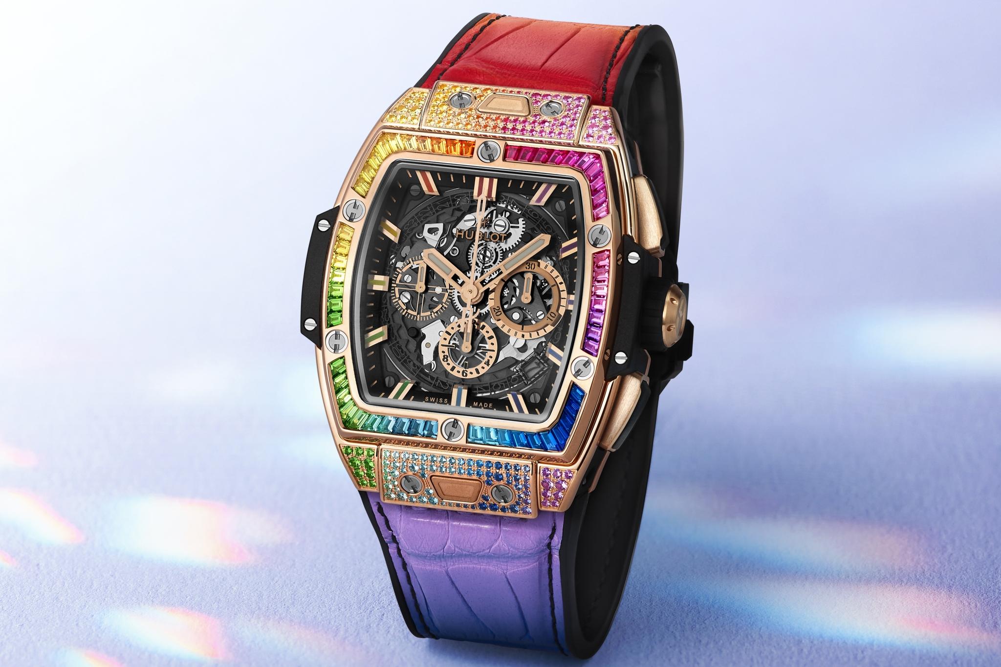 The Hublot Spirit of Big Bang King Gold Rainbow 42mm. Click here to book a consultation.