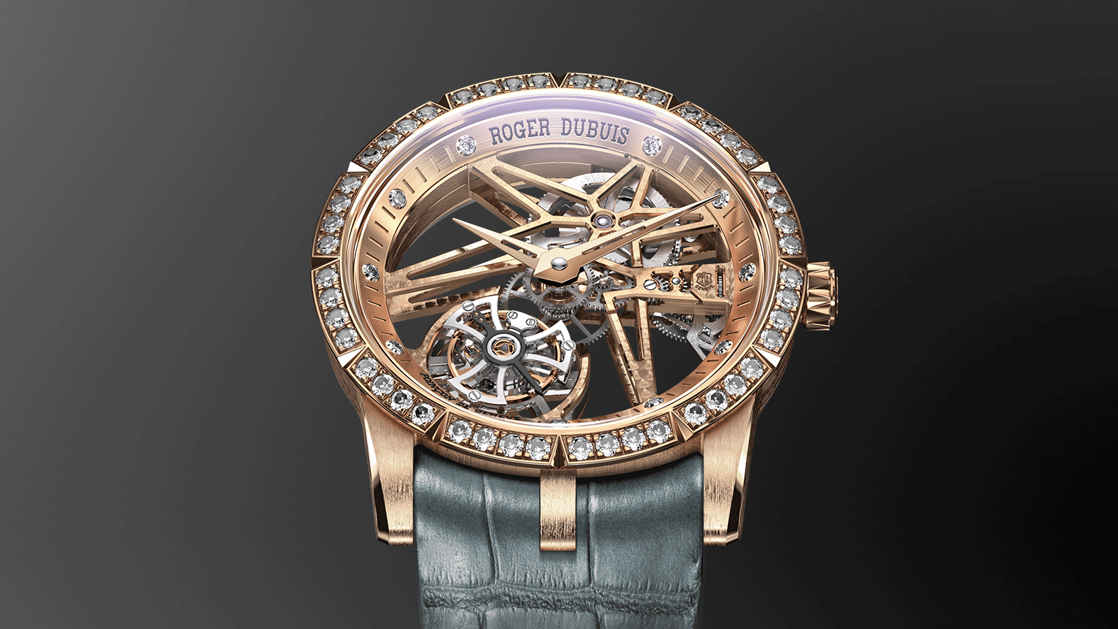 The skeleton calibres manufactured by Roger Dubuis in Geneva are the essence of the expressive singularity of the Excalibur collection.