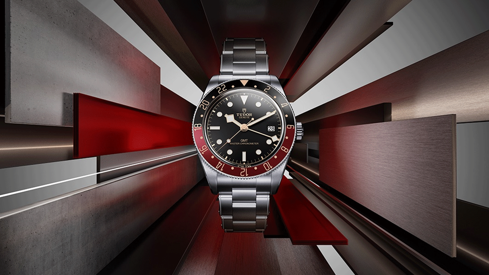 TUDOR presents the all-new Black Bay 58 GMT, fitted with TUDOR's new mid-size GMT Manufacture Calibre displaying hour, minute, seconds and GMT functions with warm hues of burgundy, black, and gilt on the dial and bezel.