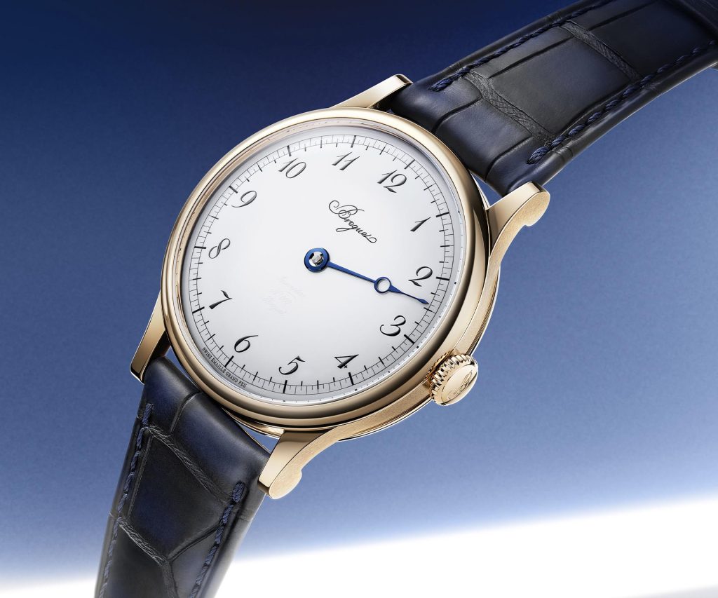 Breguet Classique Souscription 2025 wristwatch with white enamel dial, single blued steel hand, and Breguet Arabic numerals in 40mm Breguet gold case.