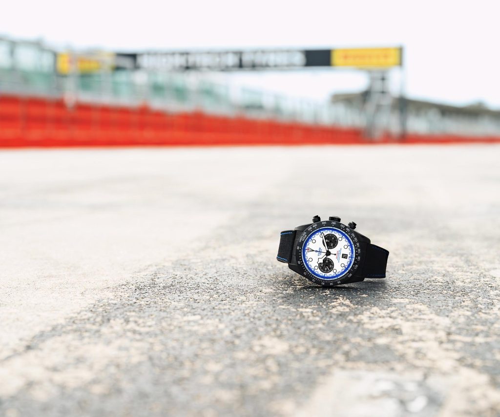 TUDOR Black Bay Chrono Carbon 25 placed on Formula One track surface