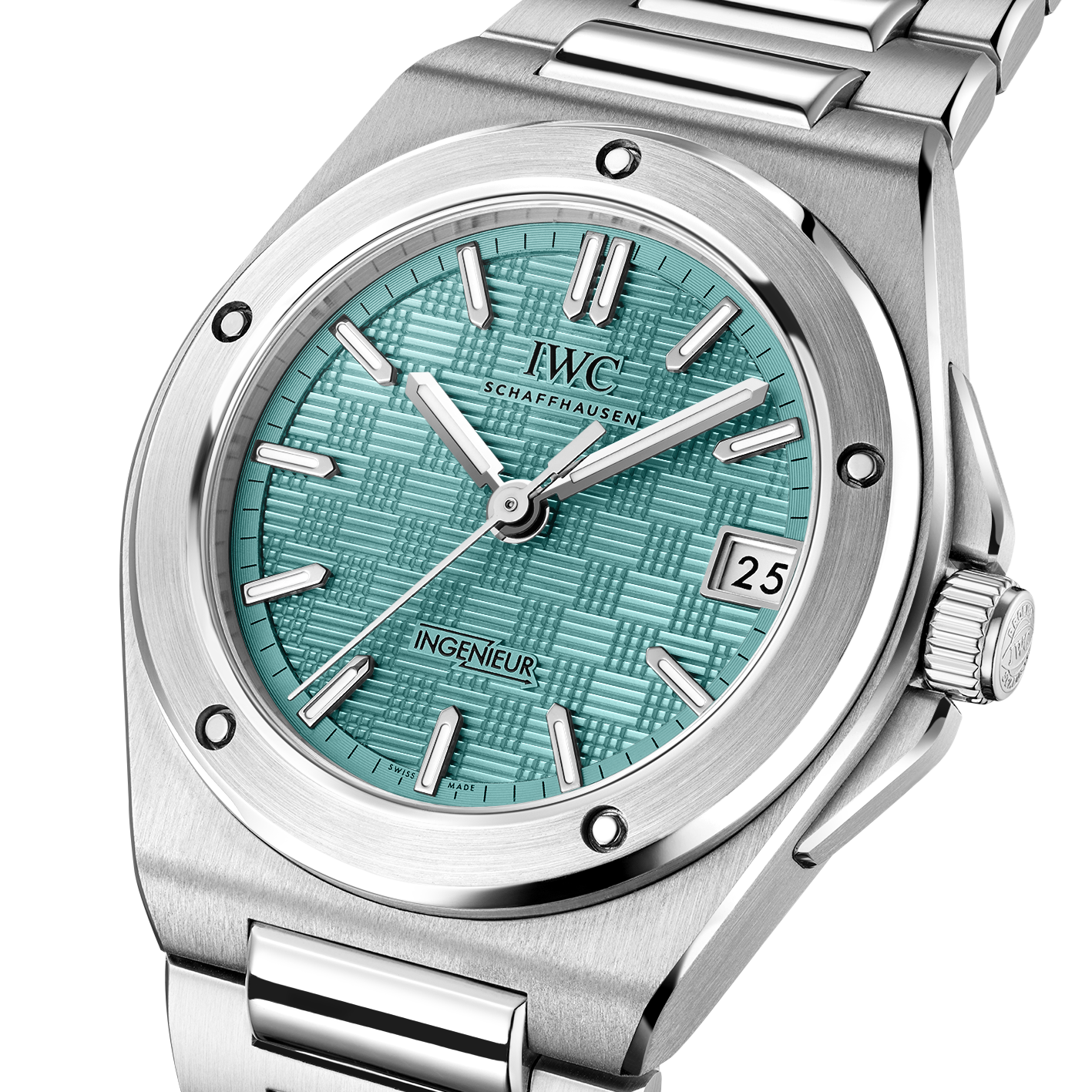IWC Ingenieur IW324902 turquoise Grid dial close-up