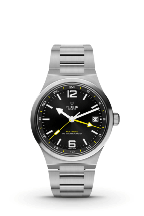 TUDOR Northflag 40mm GMT in stainless steel with black dial and yellow seconds hand, reference M9140G1A0U-0001